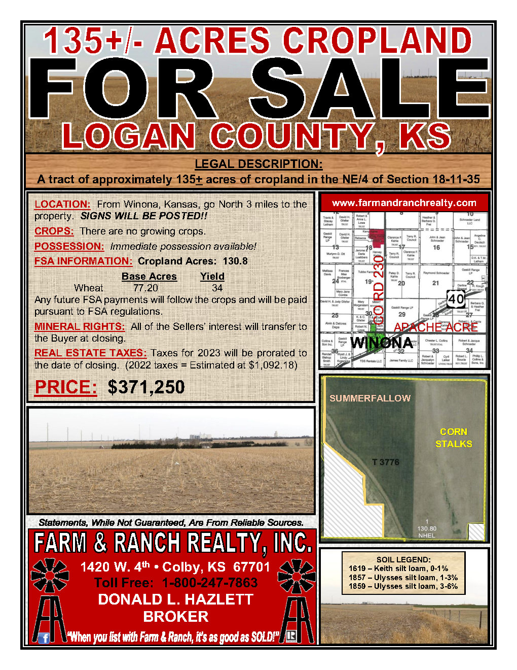 135± ACRES CROPLAND LOGAN COUNTY, KS